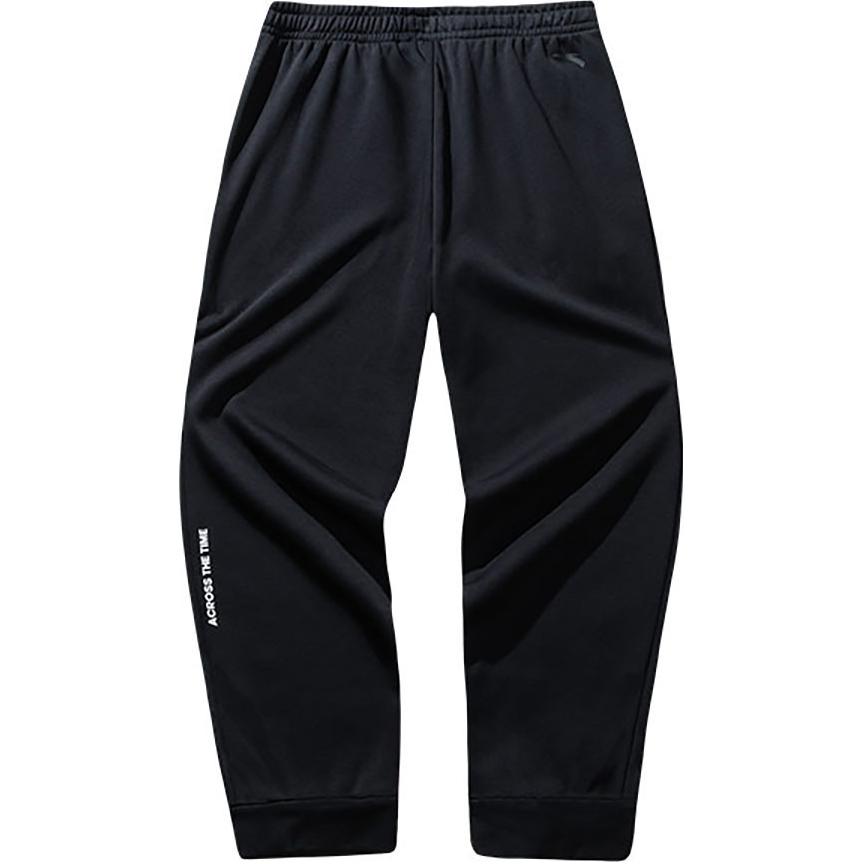 Anta Comfortable Casual Simple Fleece Mid-Waist Versatile Tapered Thick Warm Knitted Sports Pants Men Bottoms Black 152441311N-2