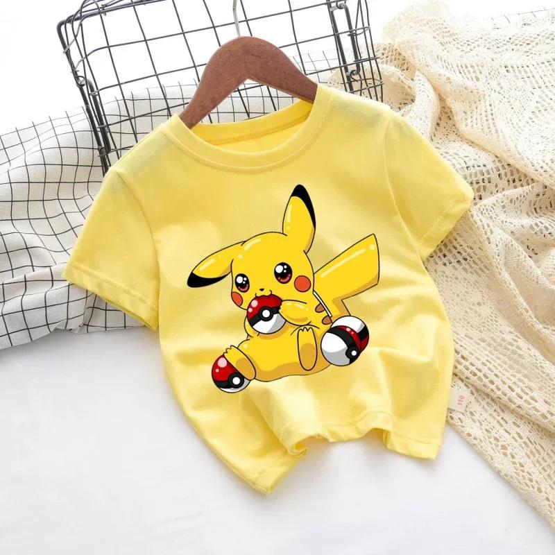 2026 Kids ShortSleeved Cartoon Printed Pikachu Game New Style TShirt Boys and Girls Casual Shirt for Leisure UseSportsShirt