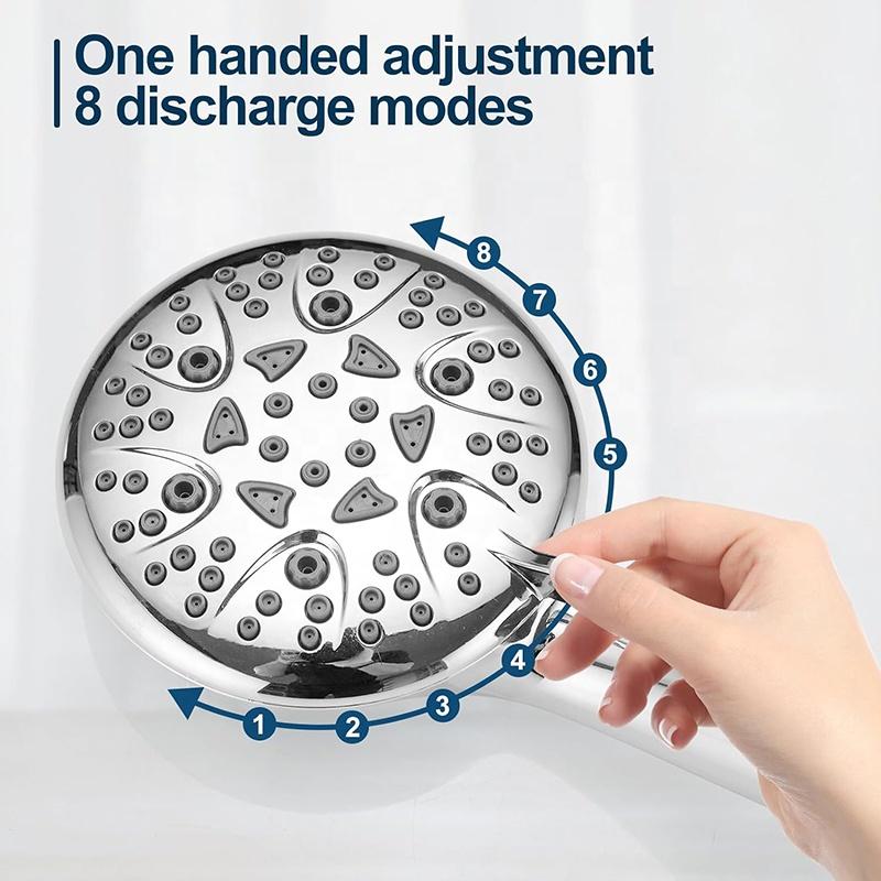 American Style Handheld Shower Head 8 Spray Settings High Pressure Showerhead for Bathroom
