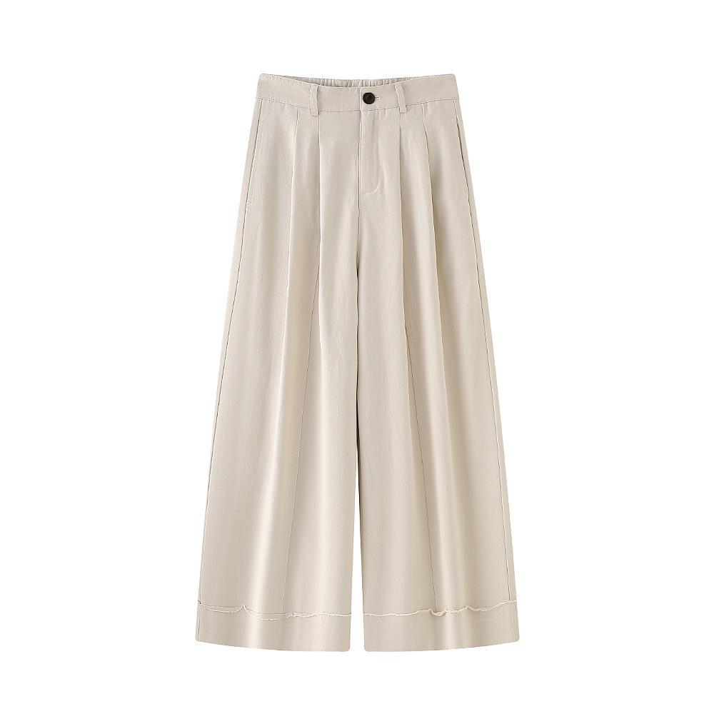 Stone-Washed Wide-Leg Cropped Women s Pants - Spring/Summer Slimming Casual Flare Style Small