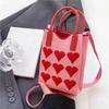 Koreanische Mode Herz Gestrickte Mini Quadratische Handtasche für Damen Kleine Handy Umhängetaschen Mädchen Niedliche Outdoor Crossbody Taschen