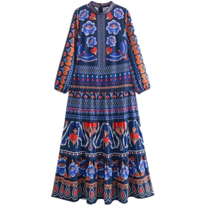 

Fashion Style 2024 Spring/Summer New Arrival Women s Fashion All-Match Positioning Print Long Sleeves Vacation Style Mid Length Long Length Dress Picture color L