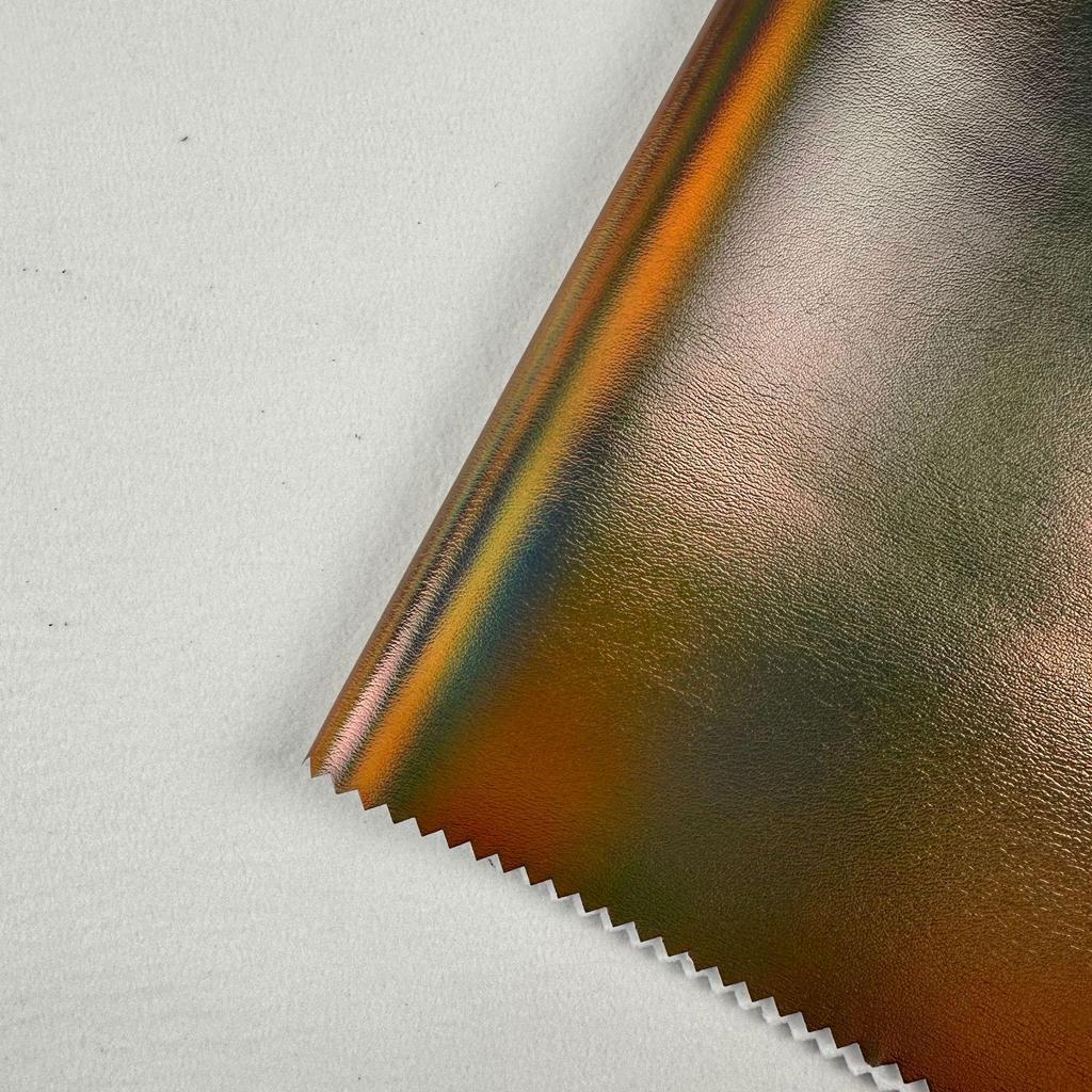 Iridescent Metal-Texture PU Leather with 1.2mm Cotton Fluff Backing for Luggage and Glasses Case Packaging