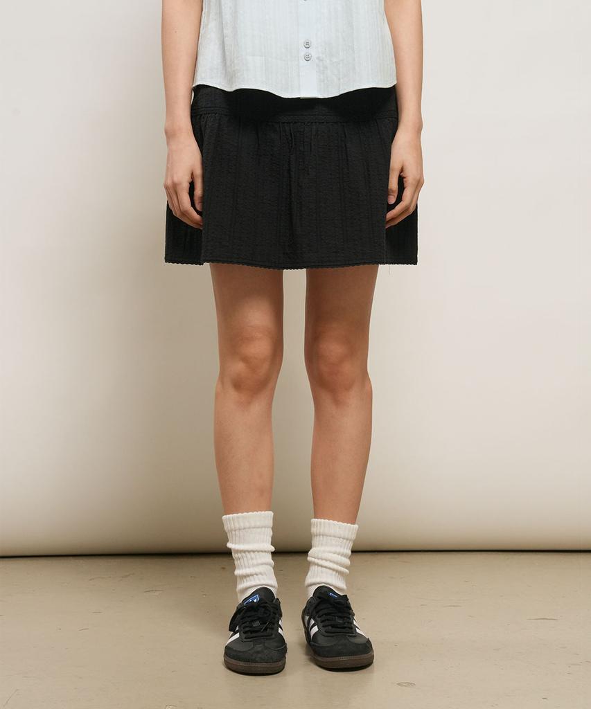 General Idea Lace Shirred Mini Skirt [Black] / Gf2Lsk516