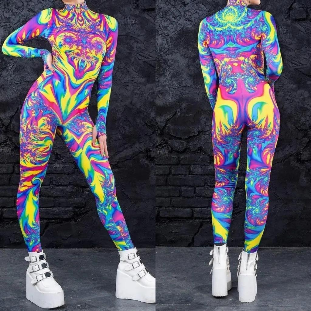 3D Digital Printing Stage Performance Costumes Adults Halloween Events Carnival Theme Party Cosplay Outfit Pretend Game Jumpsuit
