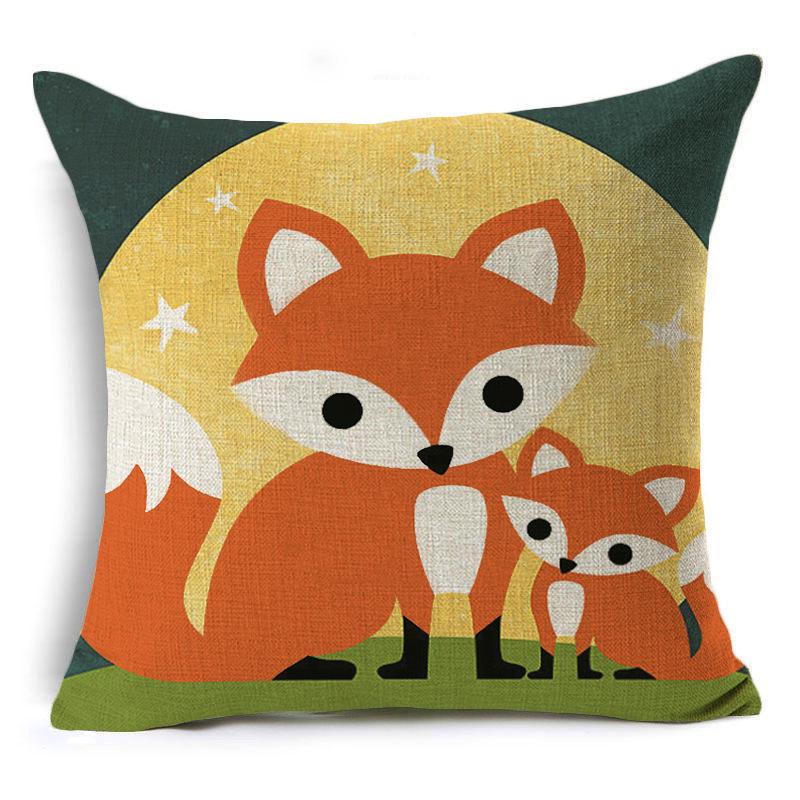 Cute Hand-painted Cartoon Small Animal Linen Pillow Pillow Cover Cartoon Love Red Fox Cushion Cover