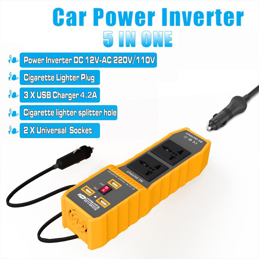 12V DC to 220V AC 400W Car Power Inverter Portable 3 USB Ports + 2 AC Outlets Converter