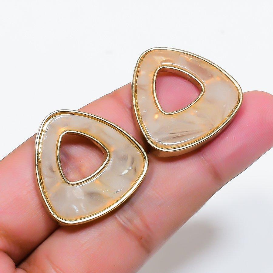 Natural Dendrite Opal Gemstone Brass Jewelry Earring 1.02  RE-221