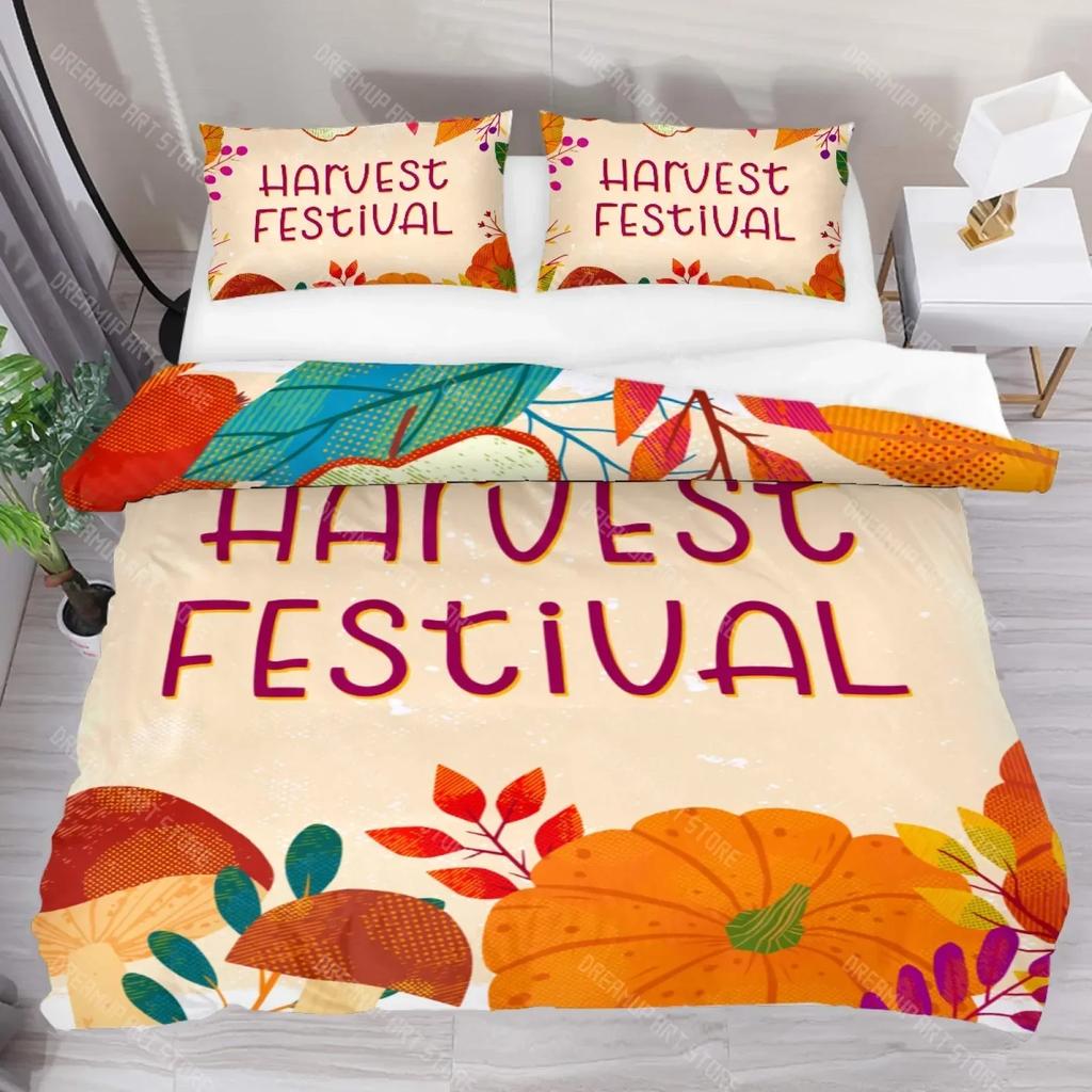 Autumn Pumpkin Truck King Queen Duvet Cover Happy Fall Thanksgiving Bedding Set Kids Festival Gifts 2/3Pcs Polyester Quilt Cover