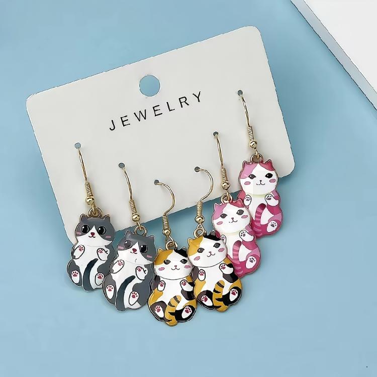 Stylish Cats Shape Ear Jewelry Alloy Texture Party Earrings Fashion Geometric Pendant Accessories for Party and Daily