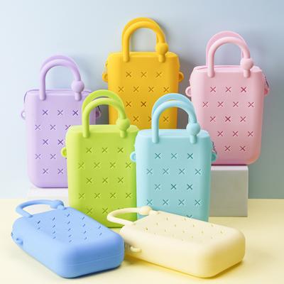 Hollow Hole Silicone Bag with Zipper Summer Beach Tote Colorful DIY Jelly Handbag