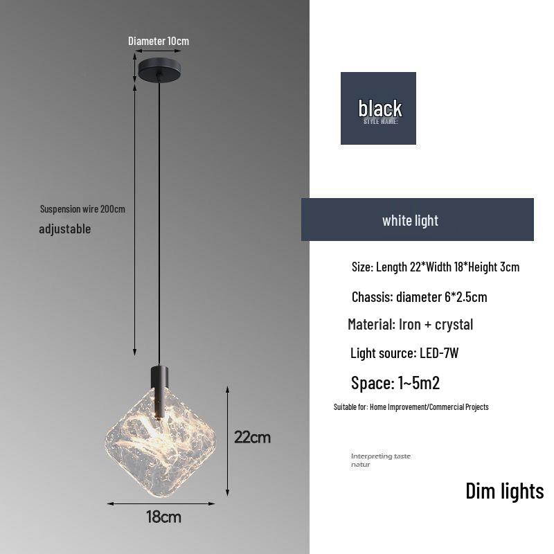 Minimalist Italian Crystal Bedside Pendant Light - Luxury Small Bedroom Accent