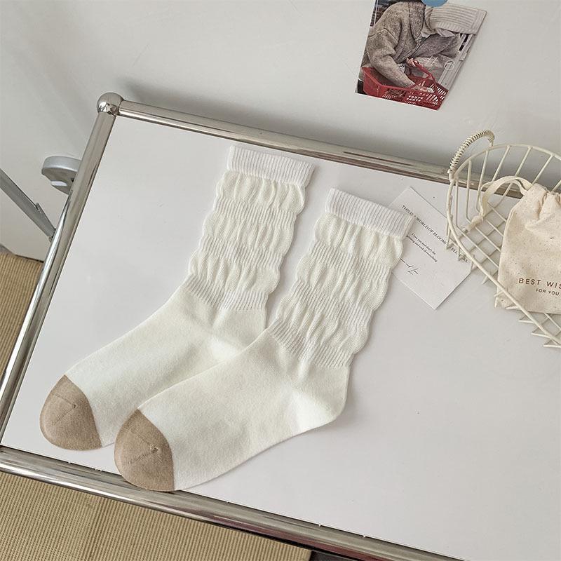 

Женские ретро носки до середины икры в кофейно-синей цветовой блок расцветке - Осень/Зима, в японском стиле, универсальные и модные. One Size