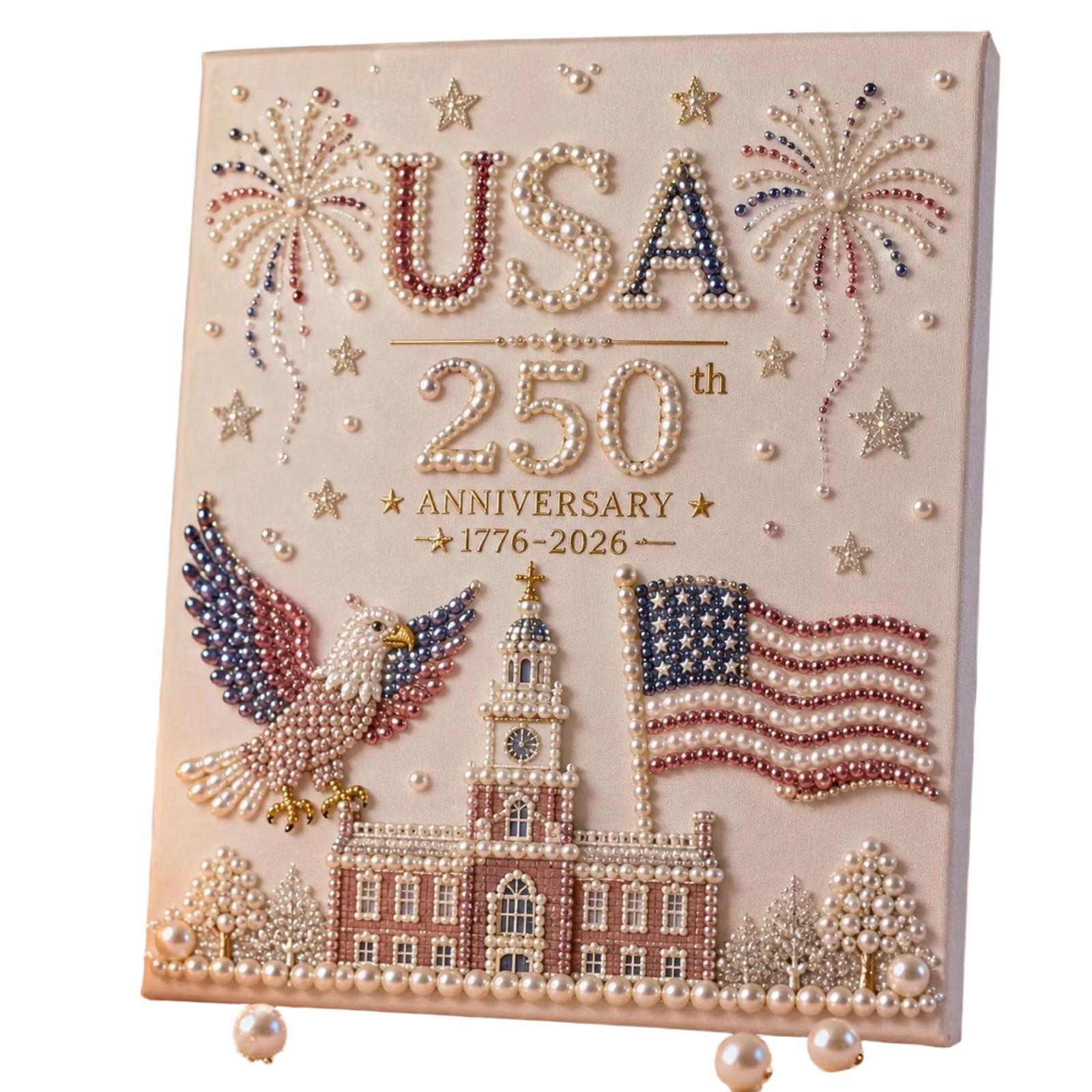 USA 250th Anniversary Diamond Painting Kit DIY Pearl Bead Embroidery Art 1776 to 2026 Commemorative Craft Decoration for Home Office One Size