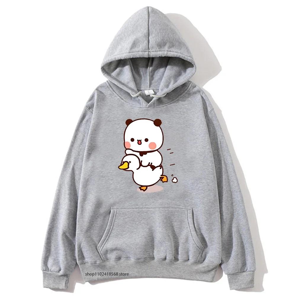 Cute Bubu and Duud Is Riding A White Duck Hoodie Panda and Brownie Bear Clothes Sweatshirts Hooded for Men Women Sudadera