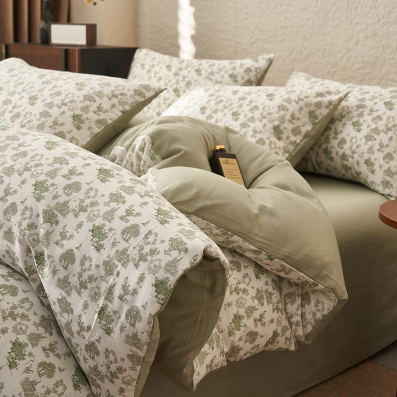 Mei Yun Ge Full Cotton Double-layer Yarn Four Piece Set Washed Cotton French Retro Pure Cotton