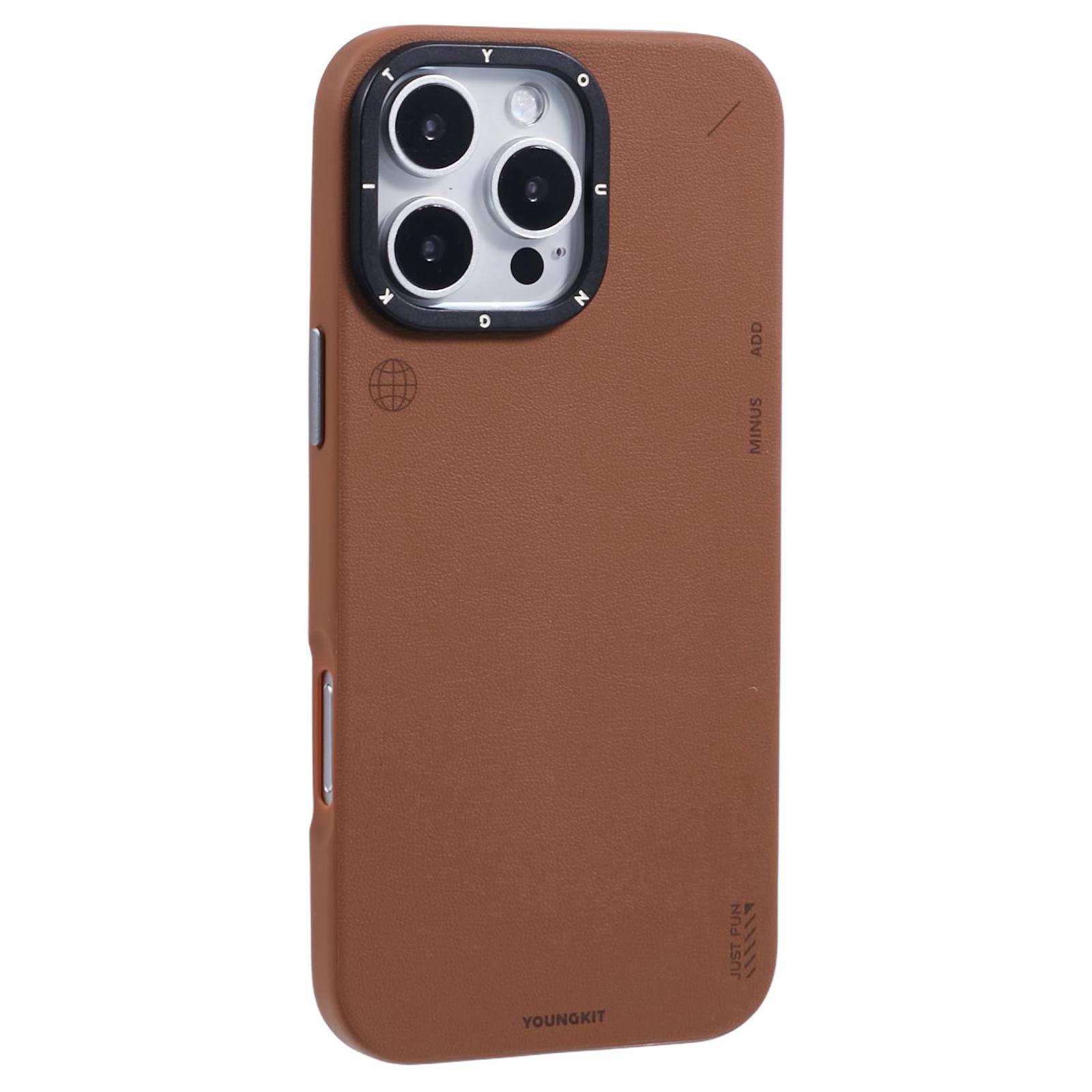 

YOUNGKIT For iPhone 16 Pro Case Compatible with MagSafe PU Leather+PC Phone Cover Red Copper