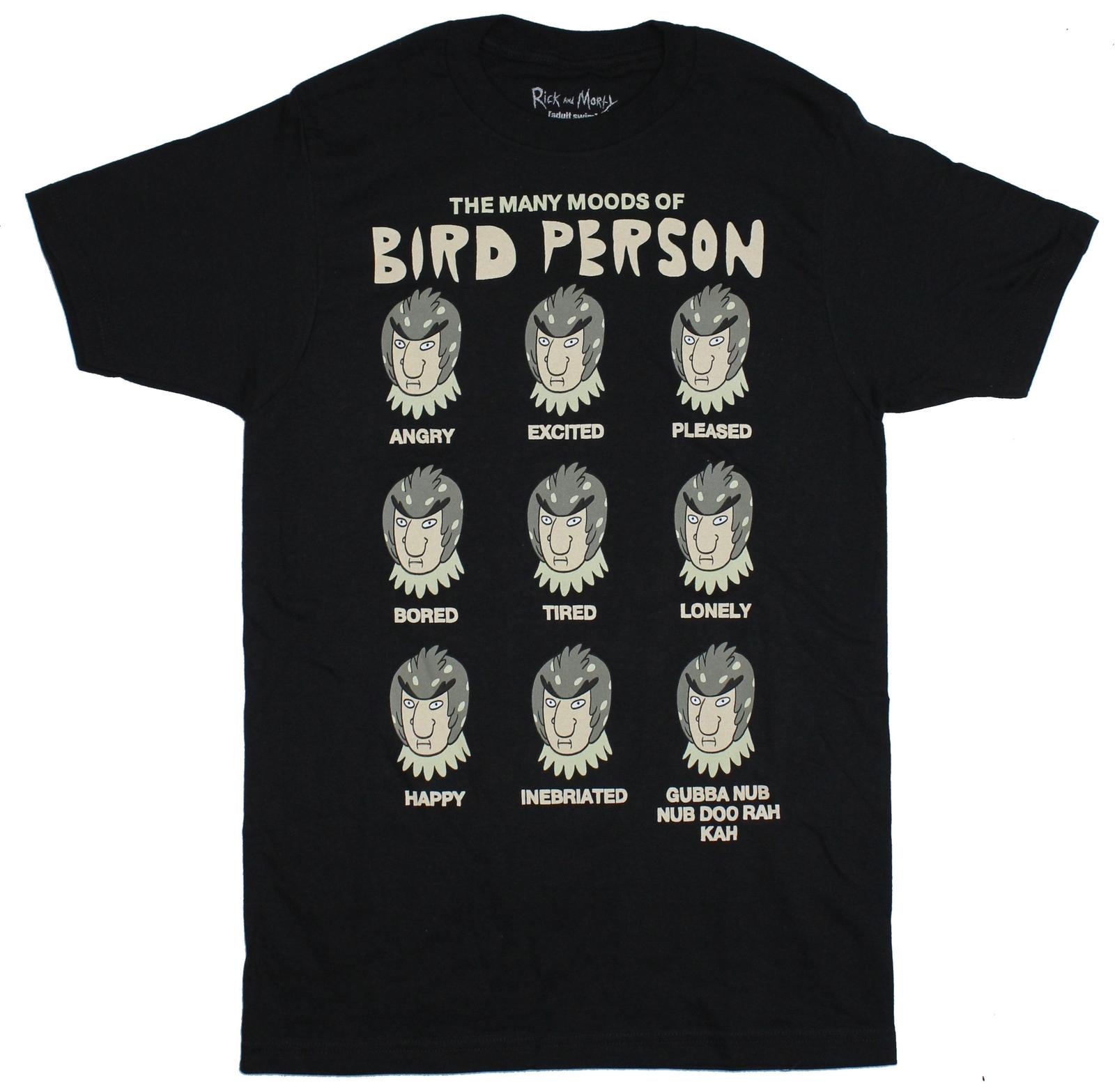 Rick & Morty Adult New T-Shirt - The Many Moods of Bird Person M