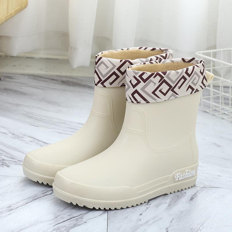 Rain Shoes Women's Short Non-slip Water Shoes Fleece Cotton Short Rain Boots Water Boots Rubber Shoes Fashion