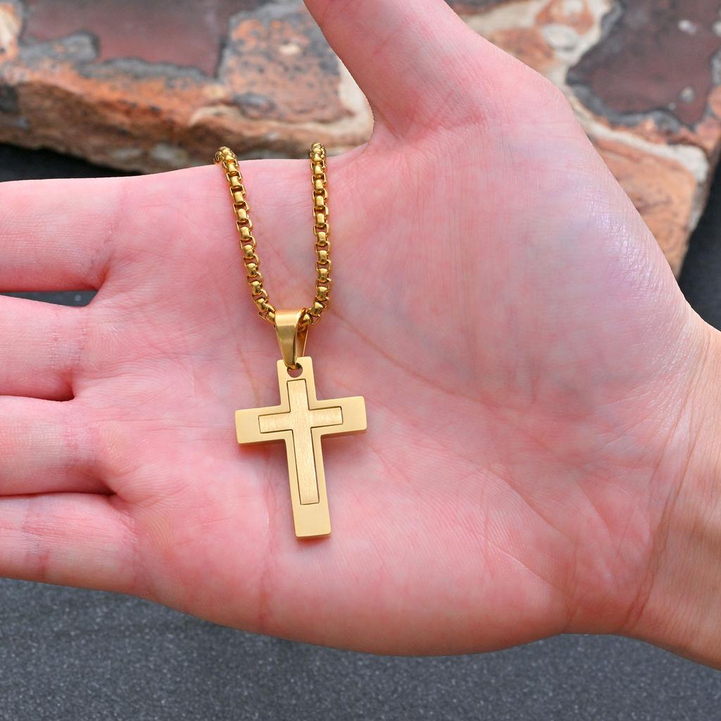 Cross Pendant Necklaces for Men Boys,Waterproof Stainless Steel Necklace,Christian Religious Faith Prayer Zircon Gift