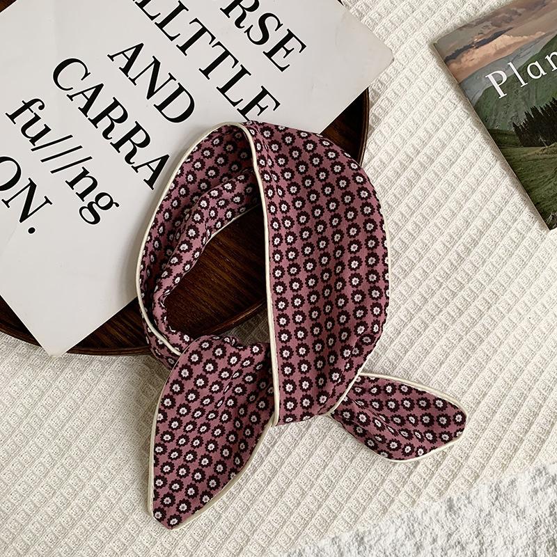 Headscarf Women's pastoral spring and summer fashion colorful retro plaid fabric headband pure cotton silk scarf decorative small scarf