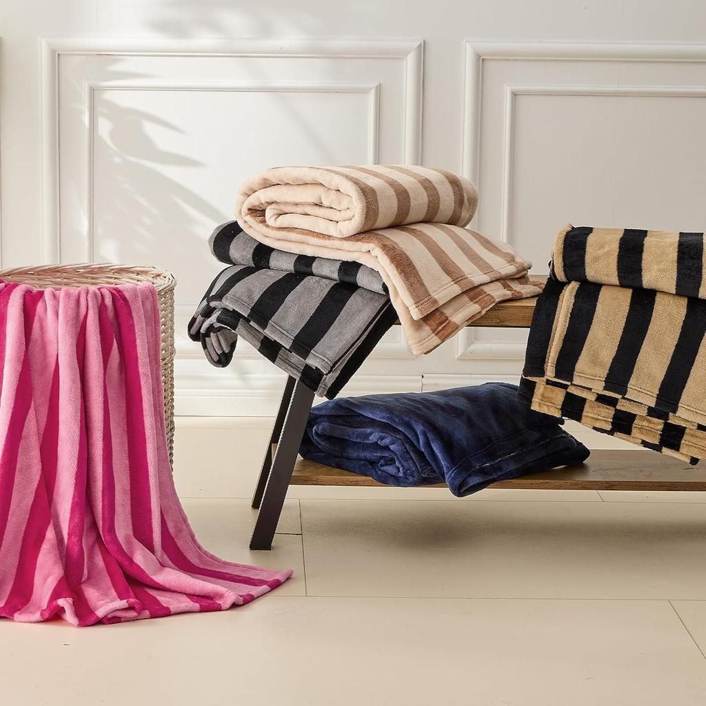 FY FIBER HOUSE Striped Flannel Throw Blanket - Soft Cozy Striped Blanket for Couch, Sofa, or Bed - 50"x60", Black Brown, All Season Use