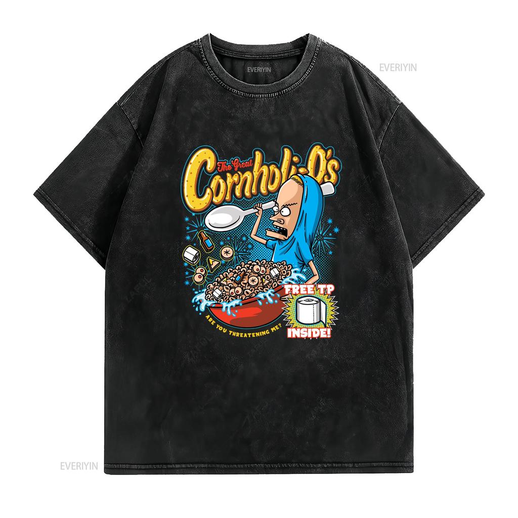 Funny Retro S Cartoon Cornholio Cereal Parody Streetwear Print Casual T Shirt Vintage Washed Stretched Soft Versatile Fashion