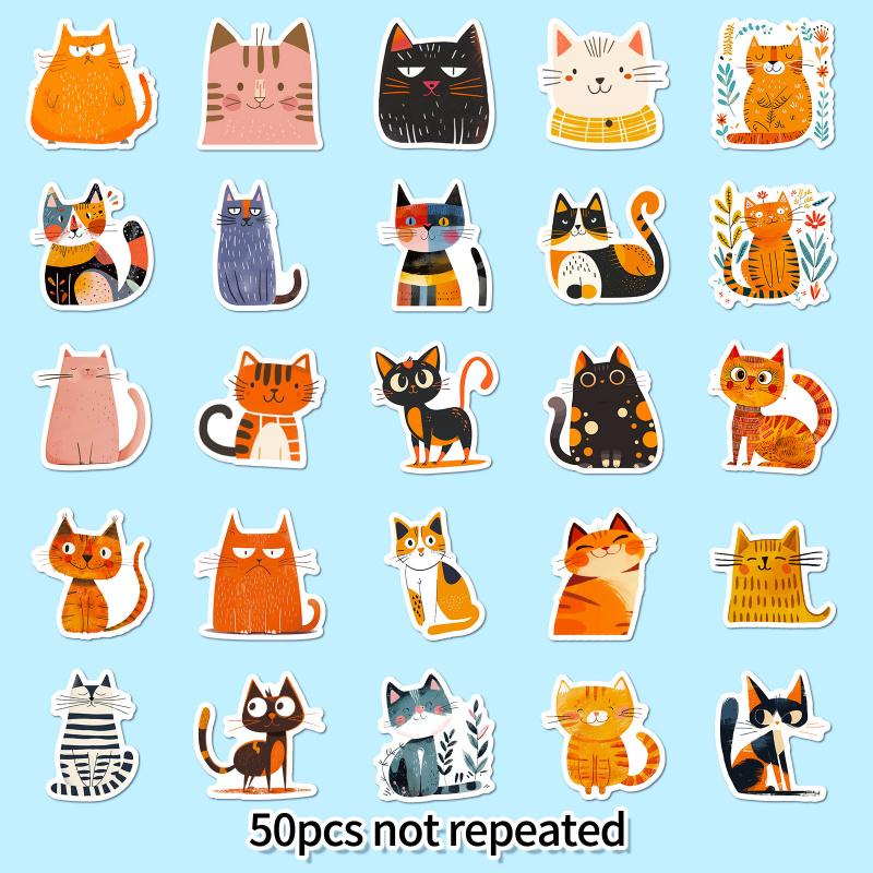 50PCS Cartoon Cat Waterproof Stickers DIY Refrigerator Notebook Computer Water Cup Luggage Decoration Creative Cat Art Stickers