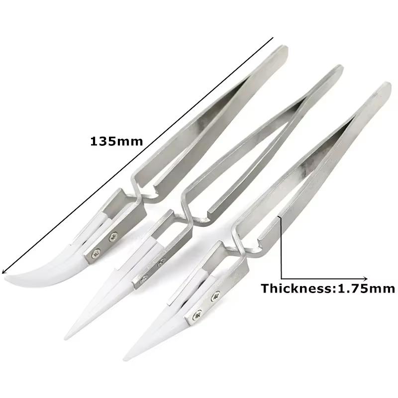 1-3pcs Ceramic Tip Labor-saving Electronic Soldering Tweezers, Anti-Static Reverse Acid Resistant Precision Chuck Tweezers
