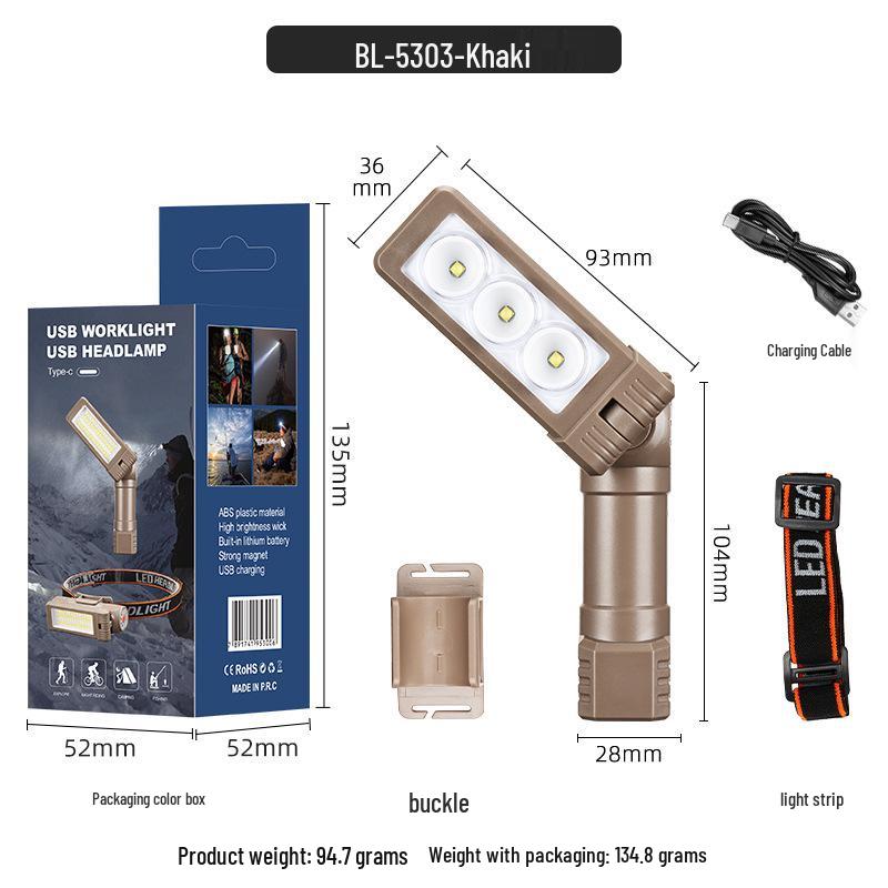 Dual-Sided COB Folding Work Light with Strong Magnet, High Brightness, and Emergency Flashlight Function