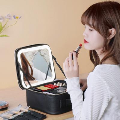 2023 Smart LED Cosmetic Case with Mirror Cosmetic Bag Large Capacity Fashion Portable Storage Bag Travel Makeup Bags for Women