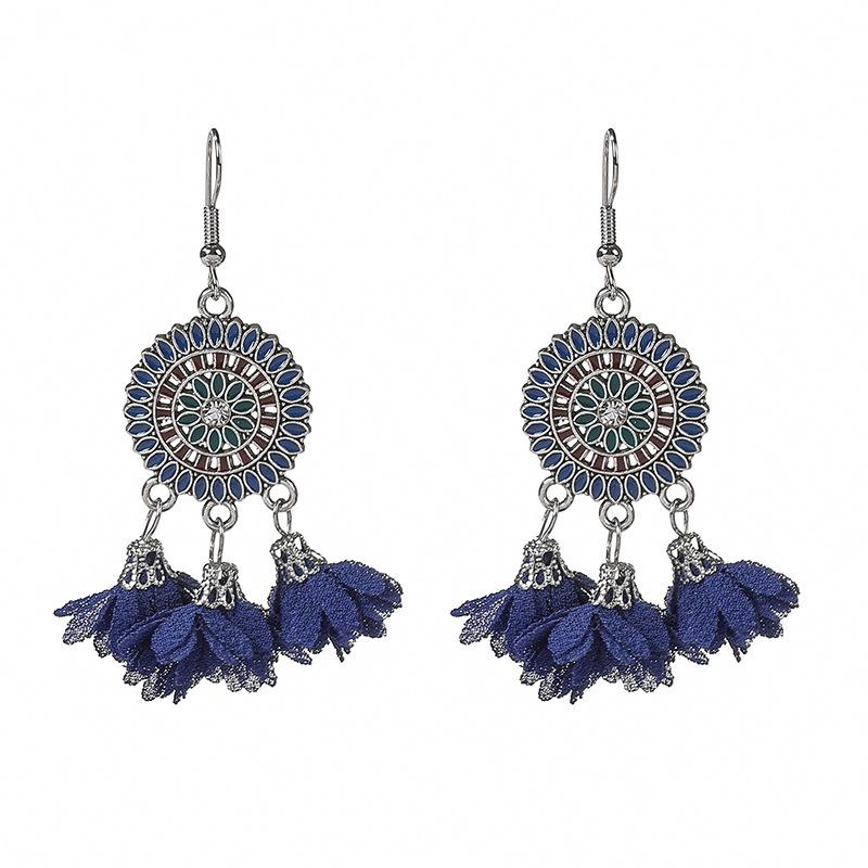 Long fringed earrings Bohemian water drop fringed earrings Ethnic vacation style stud earrings