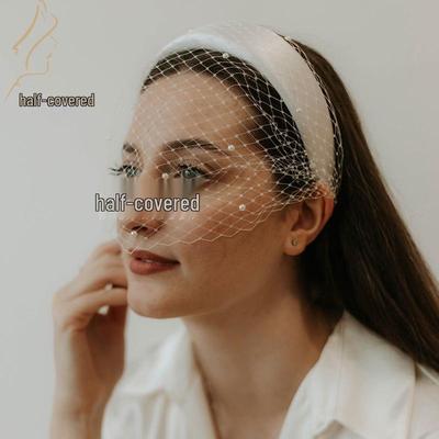 Elegant Retro Pearl Veil Headband - Wide White Hair Accessory for Parties
