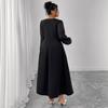 This Elegant Long Dress Features A High-waisted Pleated Design, A Square-neck Long-sleeved Plus-size Dress