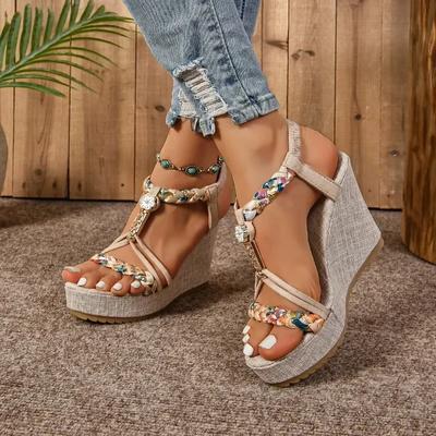 Mixed Color Outdoor Women's Sandals Platform Elastic Band 2024 Summer High Quality Leisure Comfortable Wedge Women's Sandals