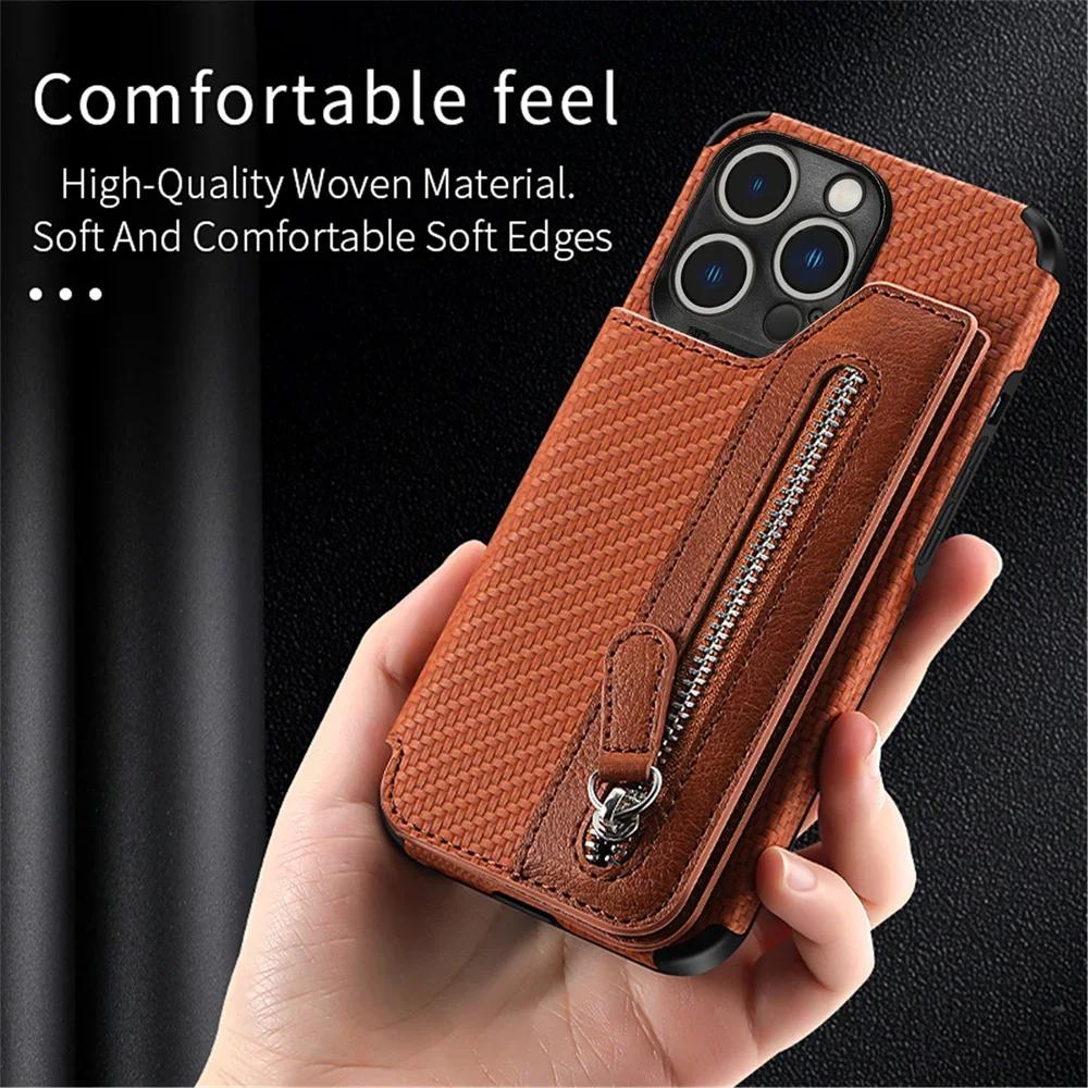 Zipper Wallet Credit Card Holder Phone Case for IPhone 13 12 Mini 14 11 Pro XS Max XR X 7 8 6 6s Plus SE 2 3 Stand Leather Cover