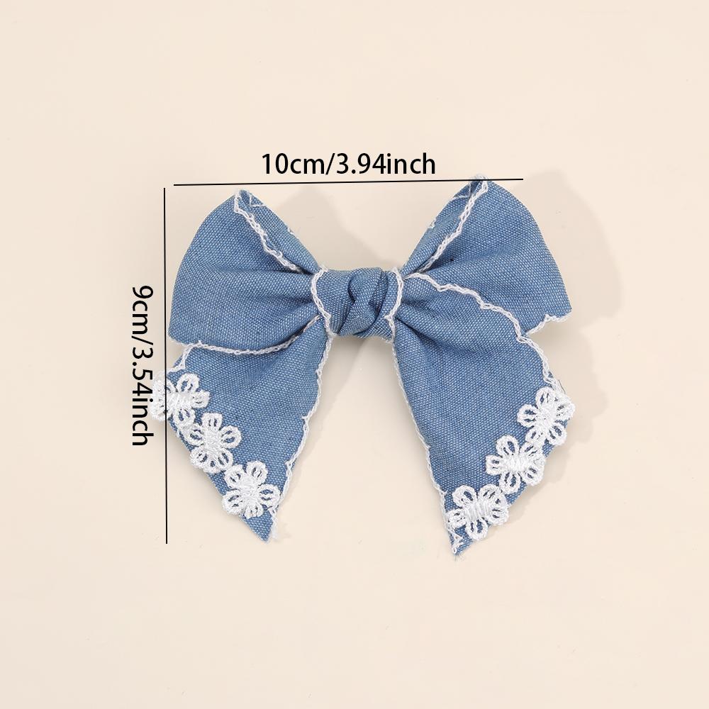 2Pcs Denim Flower Bow Hair Clips Sweet Cute Floral Embroidered Boho Bownot Hairpin For Girls Children Headwear Hair Accessories