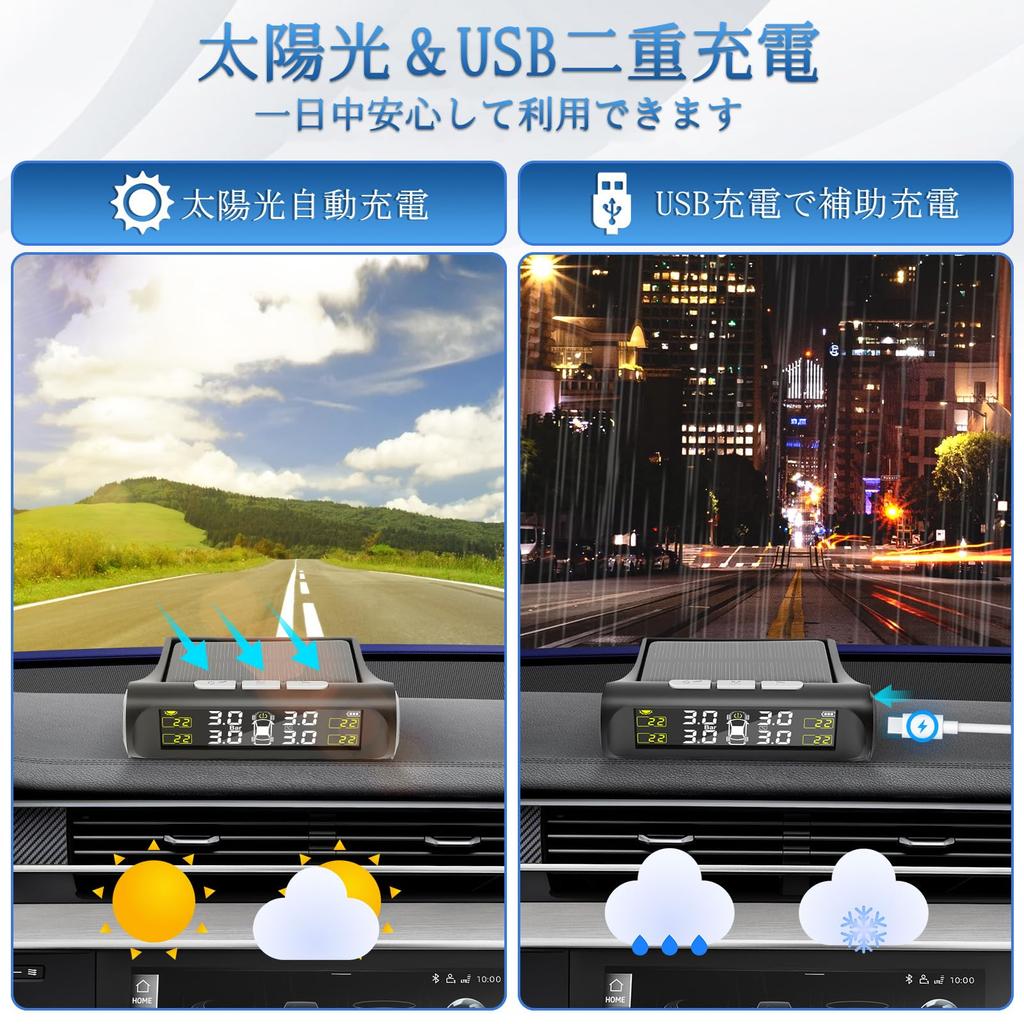 Avutrel Tire Pressure Monitor, TPMS Tire Pressure Sensor, Car, 5 Japanese Voice Alarms, Solar