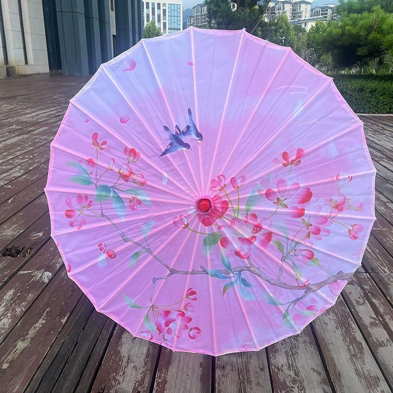 1PC Printed Photograph Props Long-handle Vintage Silk Umbrella for Hanfu Accessories Umbrella Parasol Colorful Oiled Paper