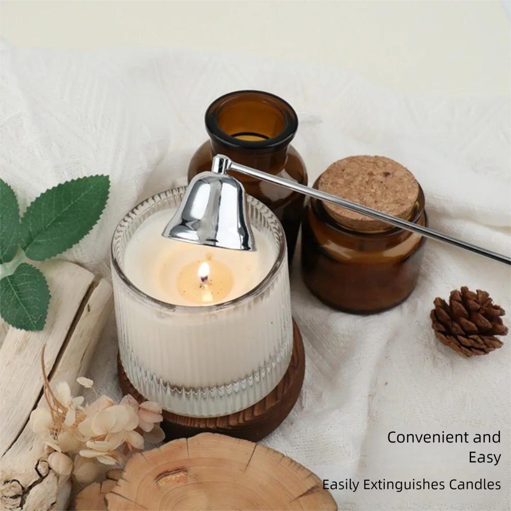 Stainless Steel Candle Extinguisher Anti-Slip Bell Shape Cover Candle Stopper Wick Snuffer with Long Handle