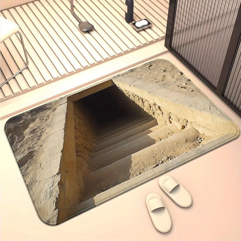1pc Realistic 3D Stone Staircase Into Darkness Printed Door Mat Polyester Mat for Bathroom, Bedroom, Living Room, Entrance Decor