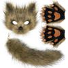 Nadýchaná kožešina Fox Tail Keychain Cat Tlaps Rukavice a Wolf Therian Mask Sada pro Halloween Cosplay kostýmní doplňky