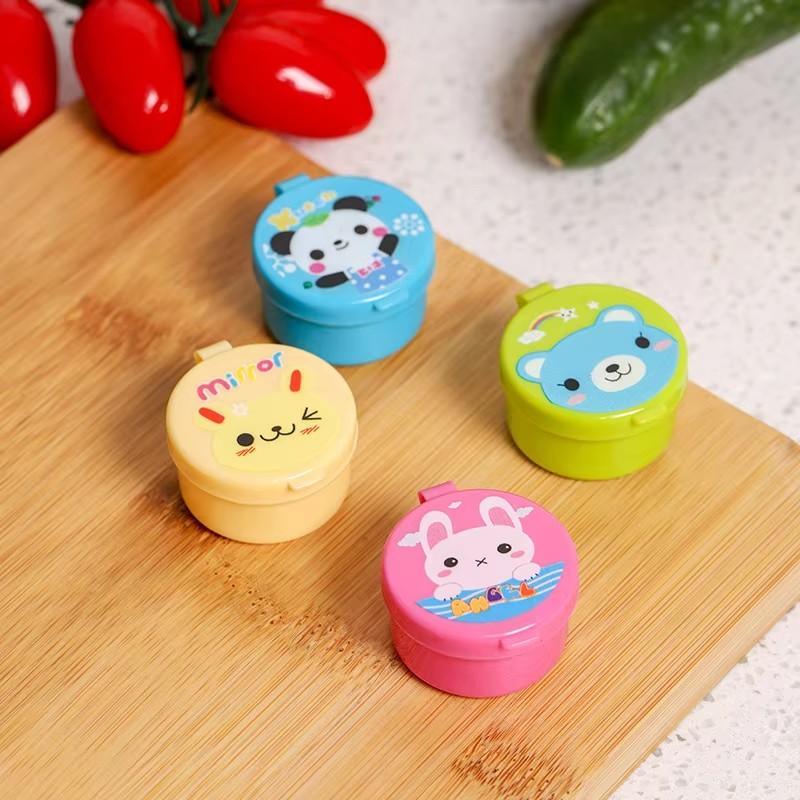 4Pcs Mini Lunch Box Accessories Portable Travel-Sized Seasoning Container Cute Pattern Tomato Honey Condiment Container For Kids