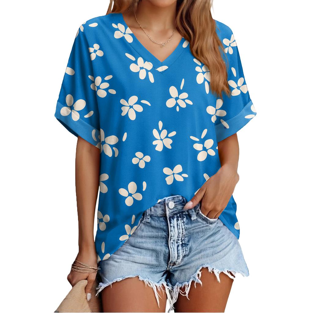 Modisches lässiges vielseitiges Damen-Sommer-Kurzarm-Oberteil mit Blumenprint, schmal geschnitten