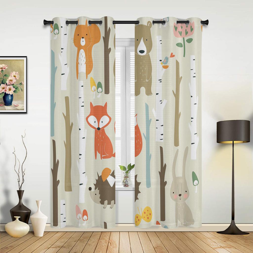 Autumn Leaf Cartoon Animal Fox Curtains Bedroom Living Room Drapes Kitchen Children Window Curtain Home Decor Modern Polyester Washable Area Ready