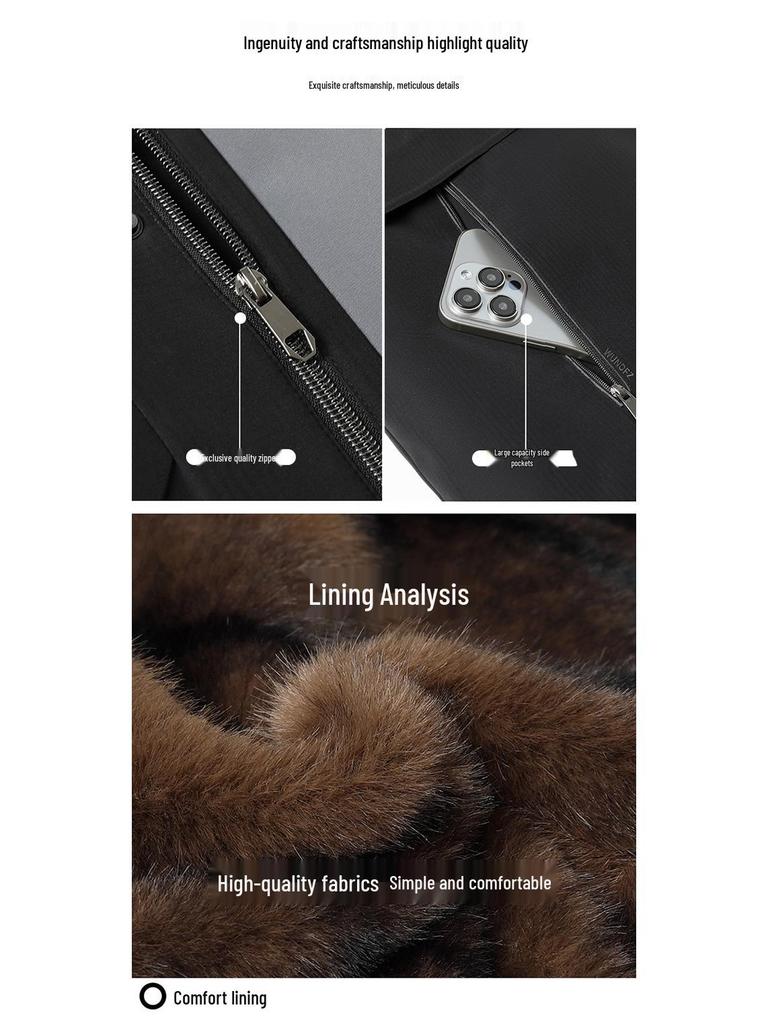 Men's Middle-Aged & Elderly Plus Velvet Warm Winter Down Jacket with Goose Down Liner