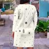 Women Plus Size V Neck Long Sleeve Abstract Printed Fitted Midi Dress