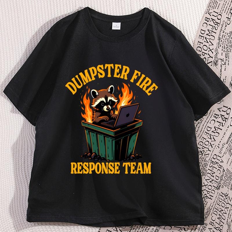 Dumpster Fire Response Team with Raccoon and Possum Tshirts for Men Women Funny Animal Cotton Short Sleeve Tshirts Clothing