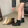 2025 Autumn and Winter Korean Version Inner Height Increase Retro Suede Thin Boots Bare Boots Women's Single Boots Maillard