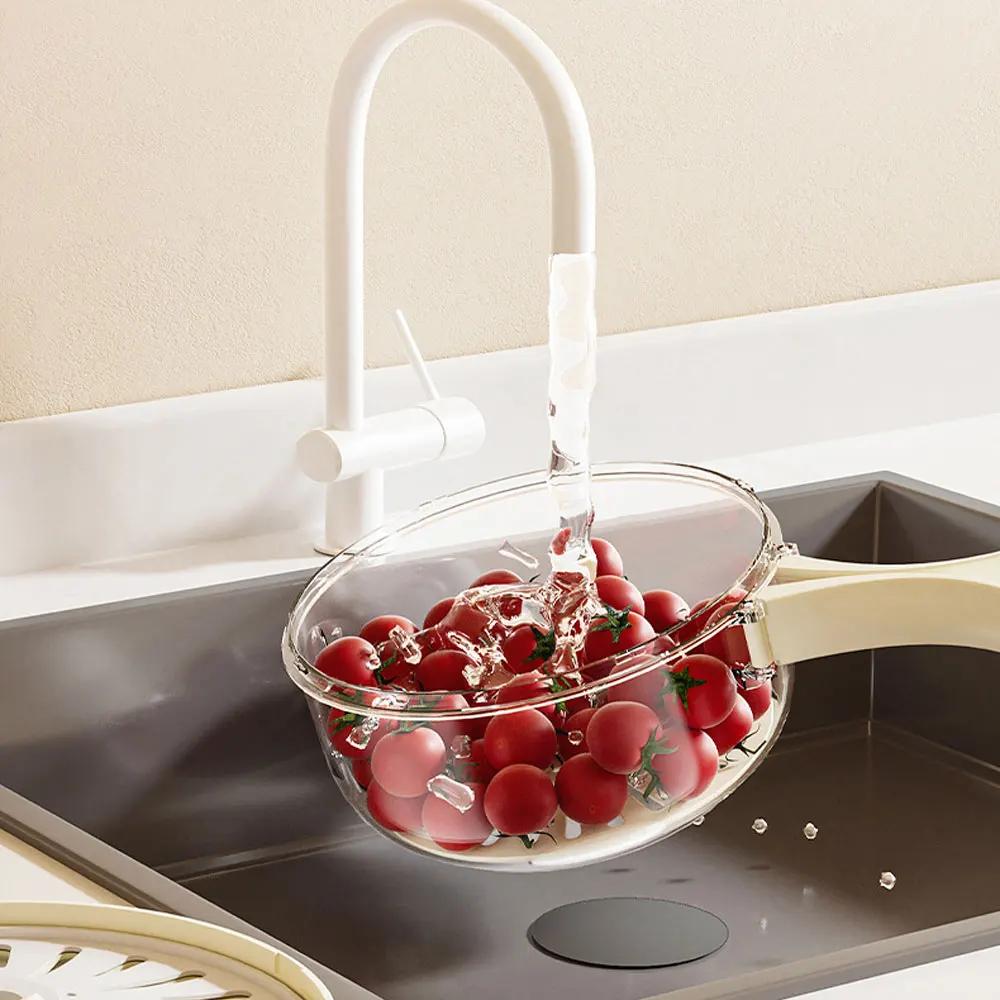 New Drain Basket with Lid Fruit Rice Washing Drain Basket with Handle Refrigerator Storage Bowl Home Kitchen Organizer Rice bowl